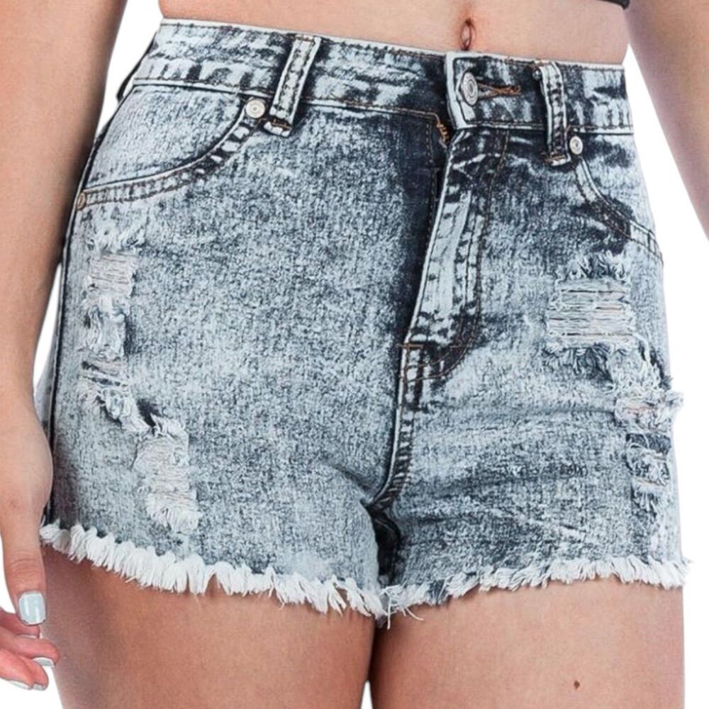 Gogo Star Acid Wash Distressed Denim Shorts 11